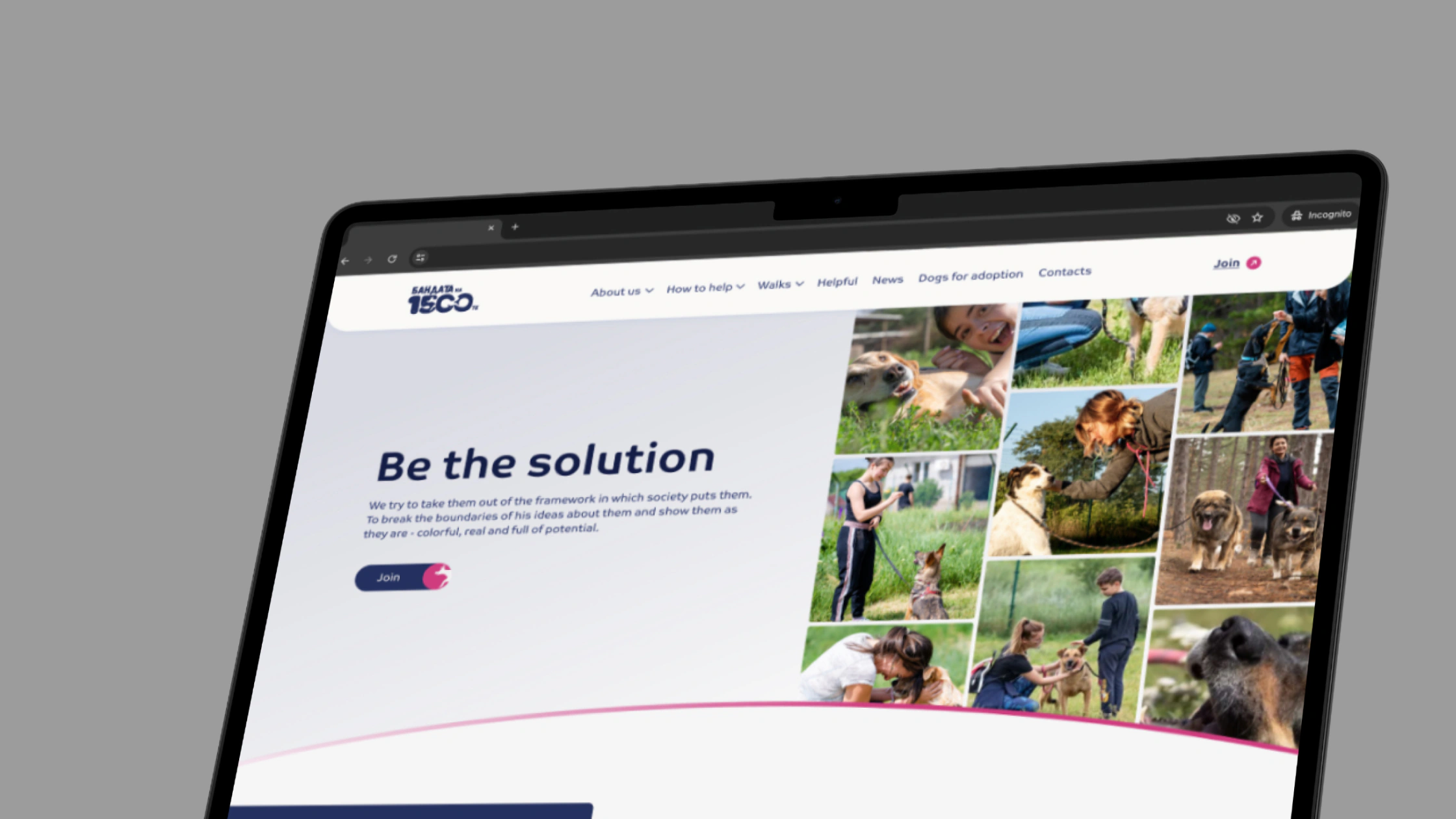 The 1500 Dog Gang website on a laptop