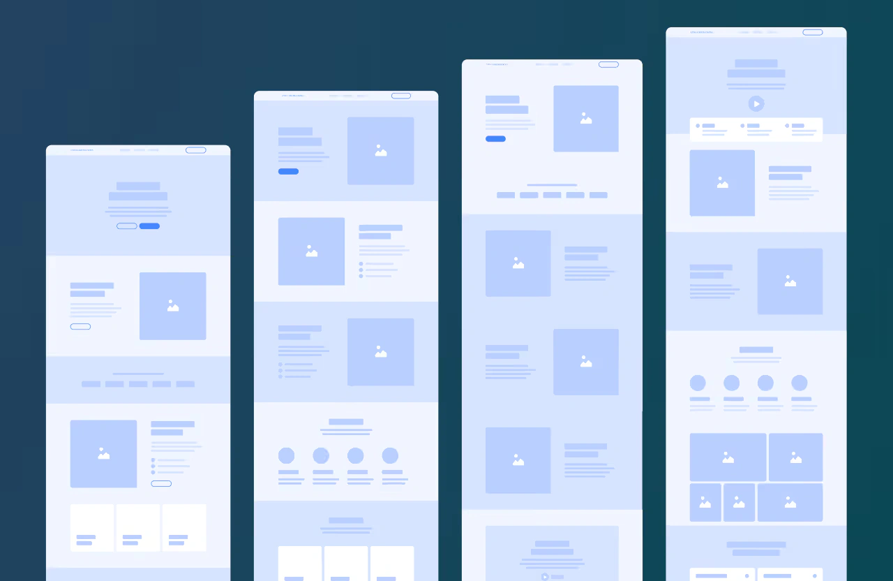 Wireframe design of Anna Grozdanova's website, showing the layout for different sections including content blocks, images, navigation, and buttons.