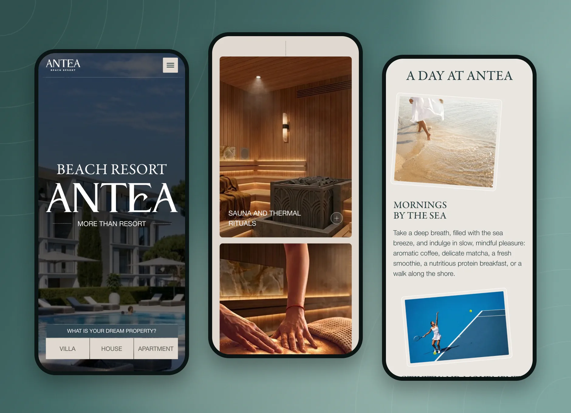 Antea Beach Resort website on mobile