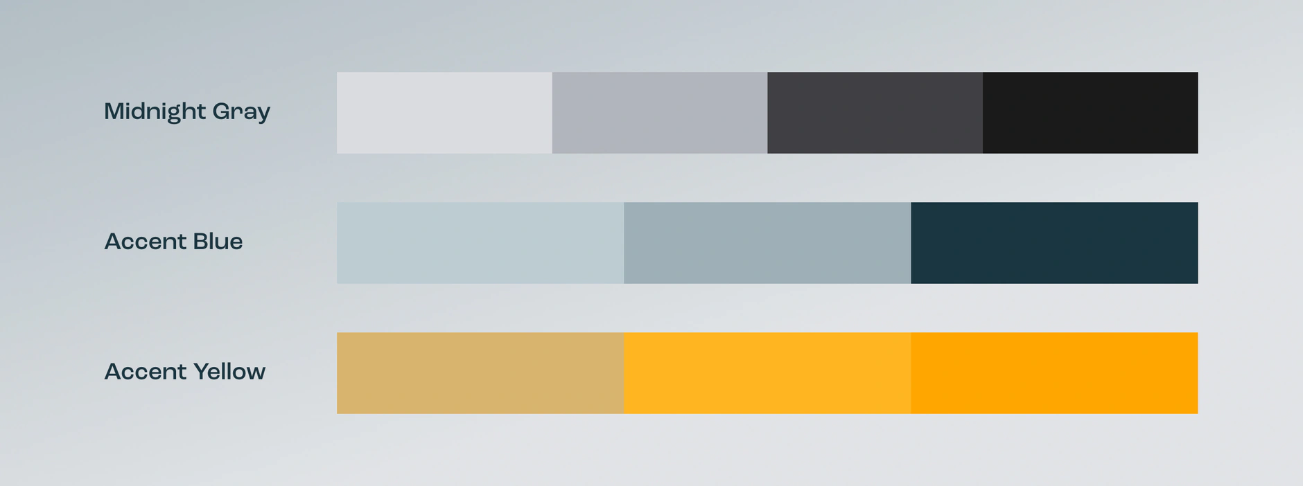 Armatec colour palette bars labelled Midnight Gray, Accent Blue and Accent Yellow with light-to-dark tints