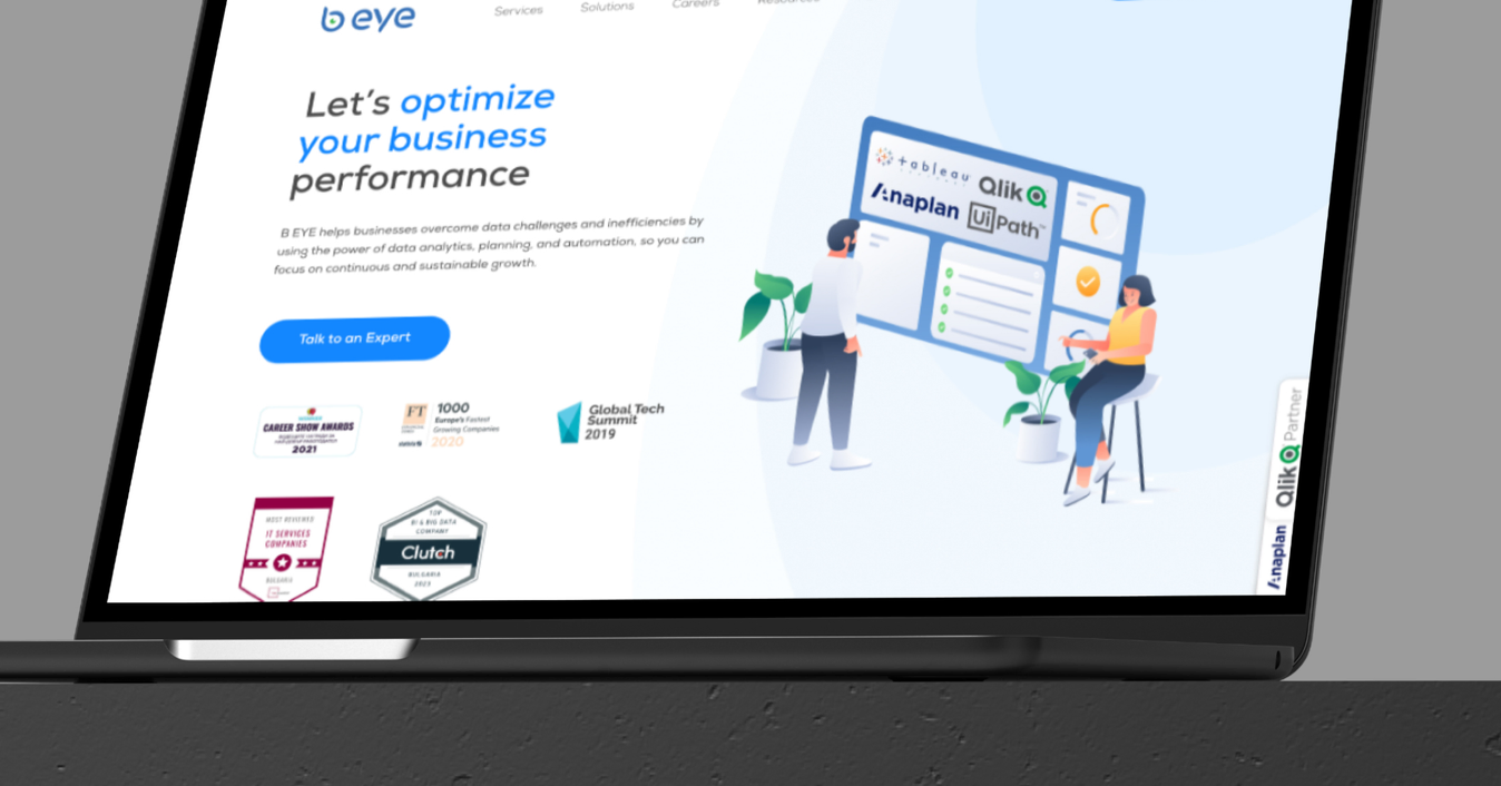 The B-Eye website on a laptop
