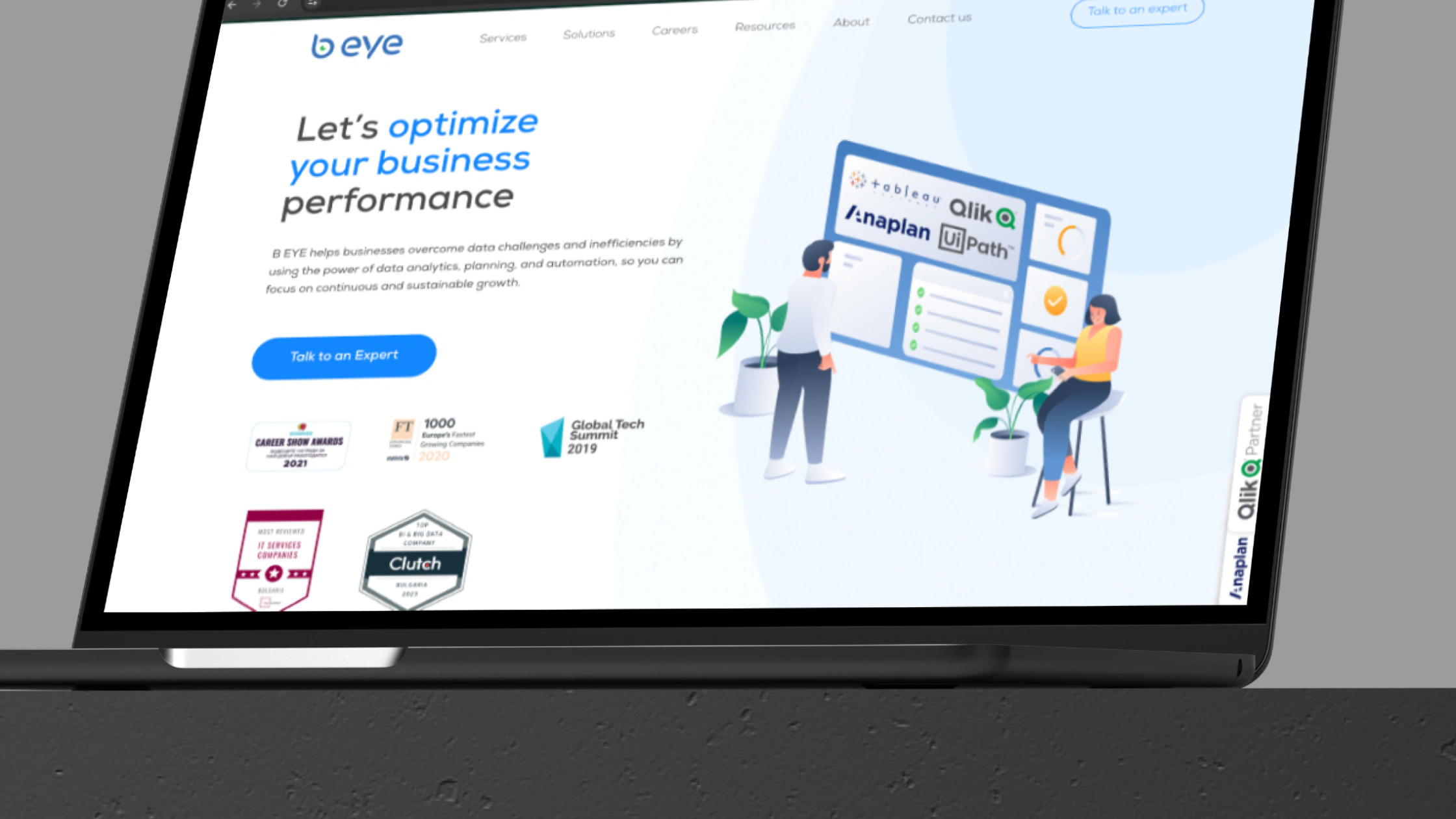 The B-Eye website on a laptop