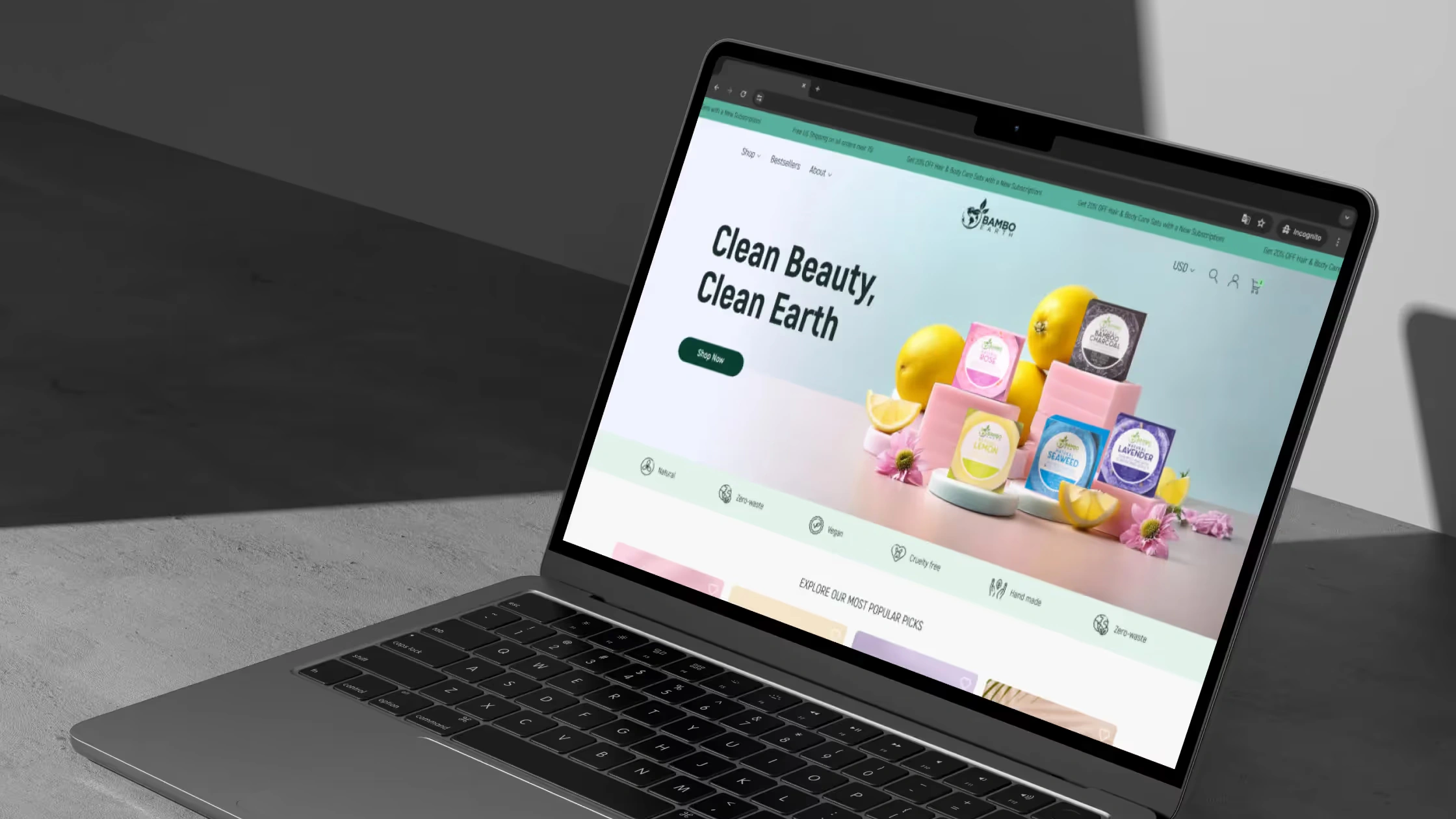 The BamboEarth website on a laptop