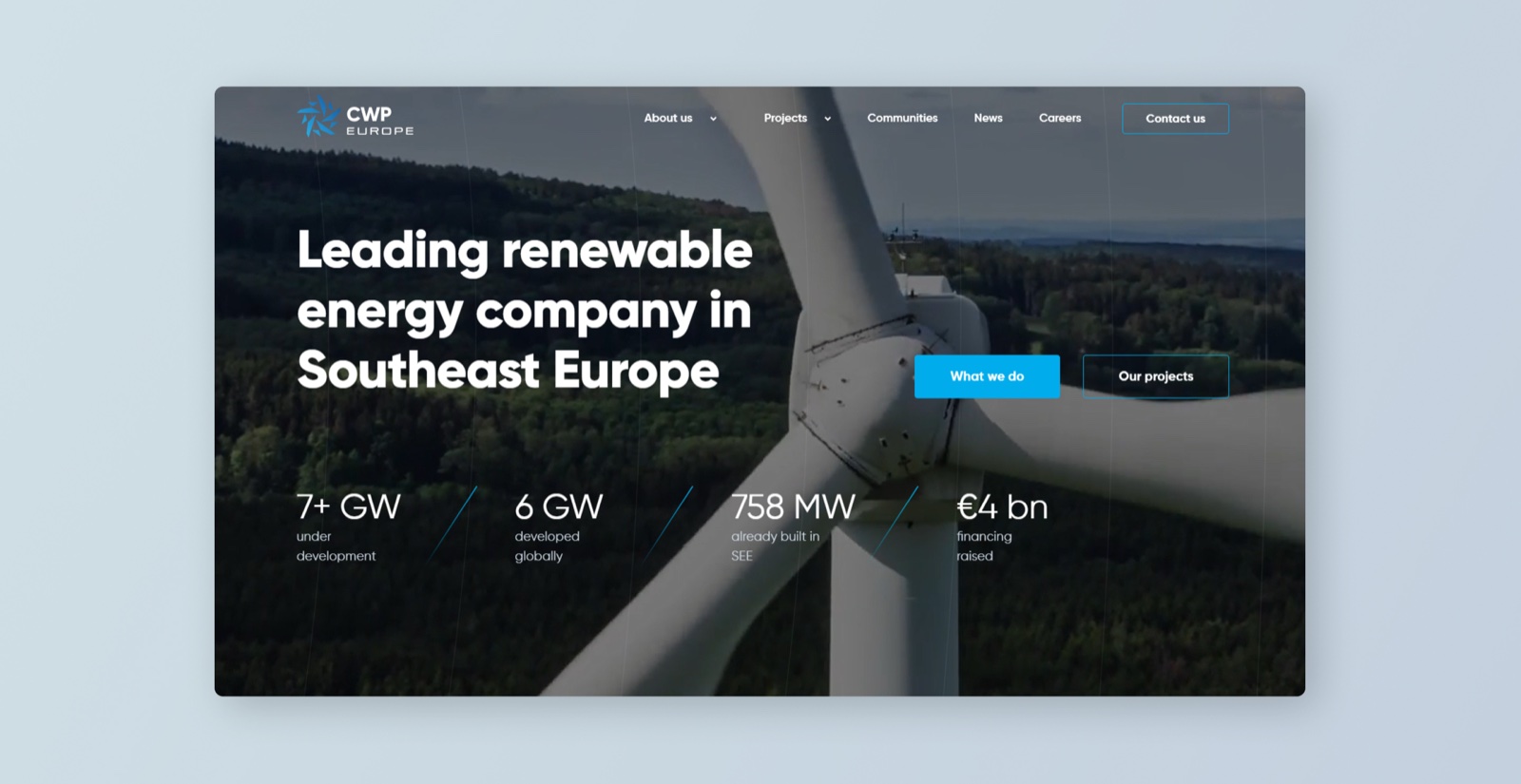 The CWP Europe website on Webflow, showing the renewable energy developer's projects