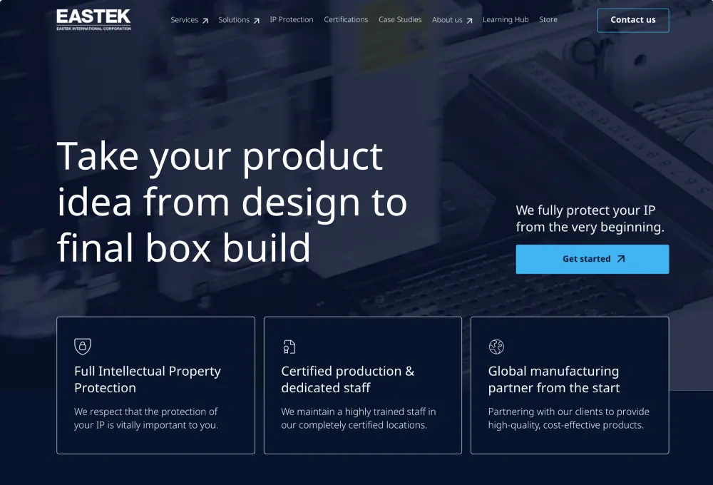 The Eastek International website after the redesign