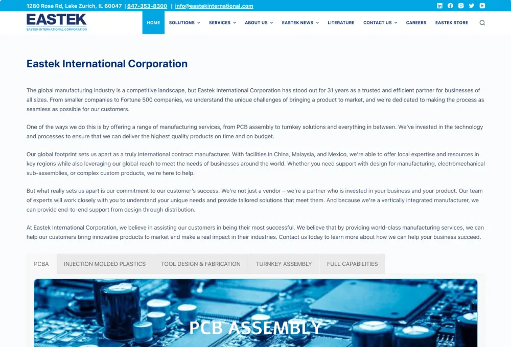 The Eastek International website before the redesign