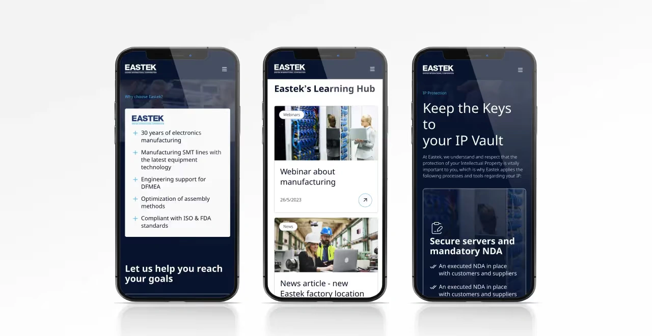 Eastek website on a mobile version