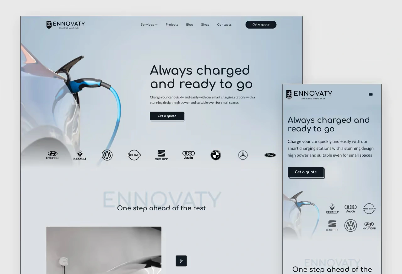 Ennovaty homepage overview on mobile and desktop versions