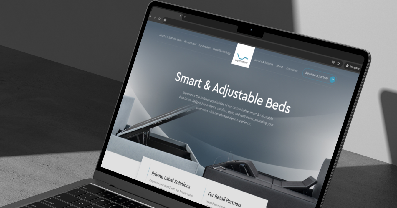 The Ergomotion website on a laptop