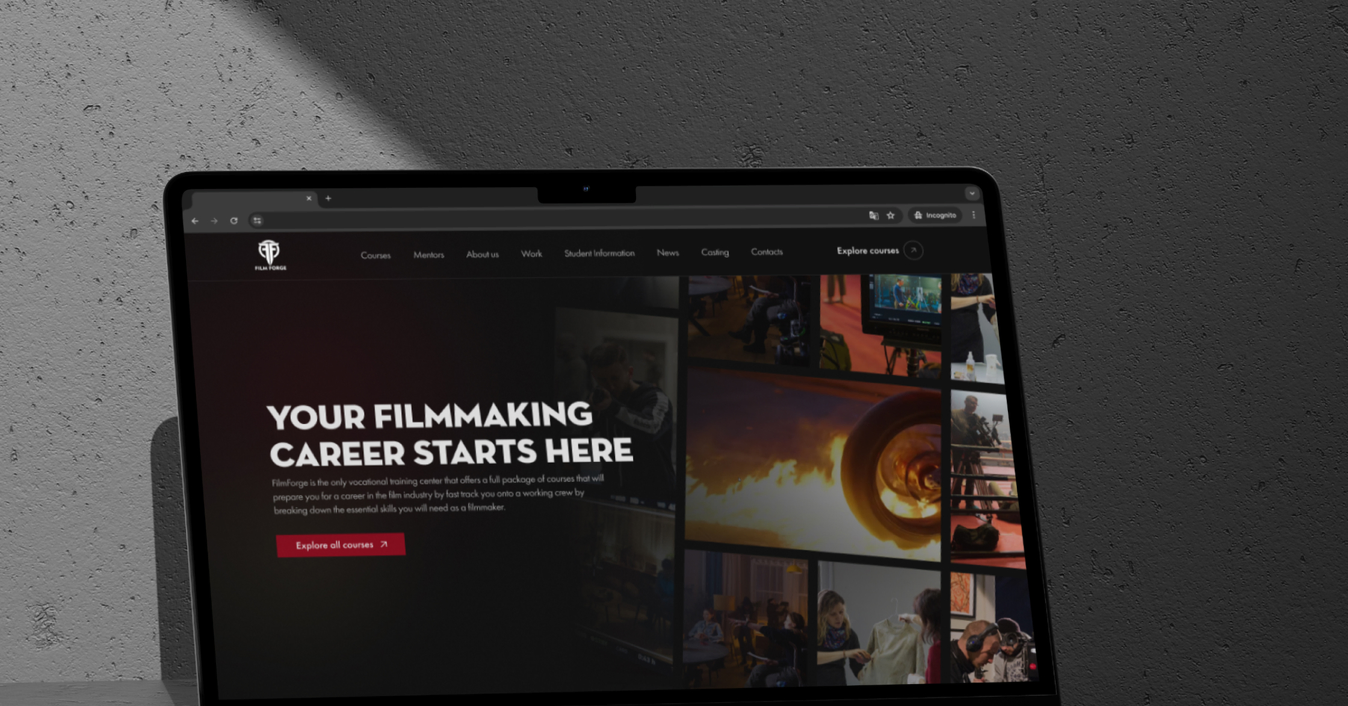 The FilmForge website on a laptop
