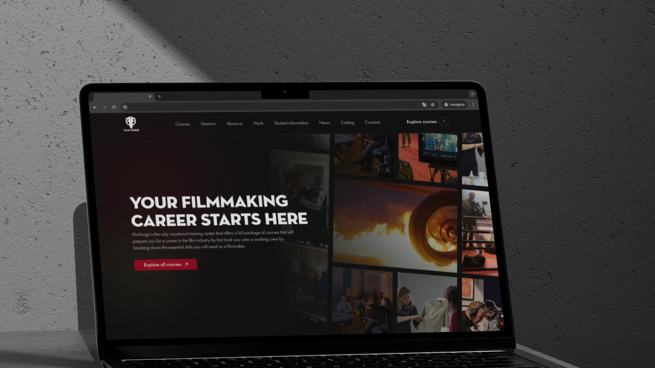 The FilmForge website on a laptop