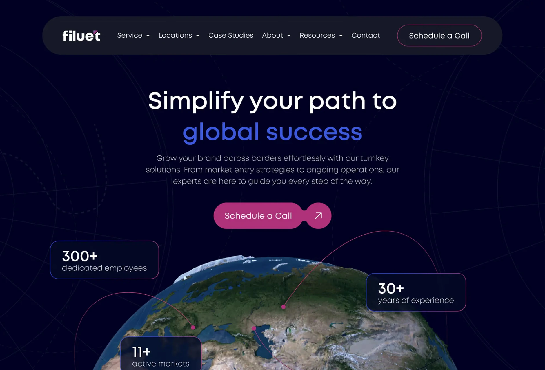 The Filuet website after the redesign
