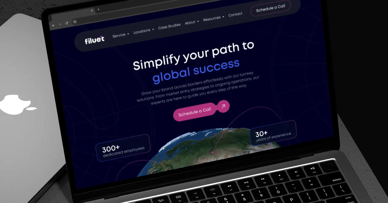 The Filuet website on a laptop