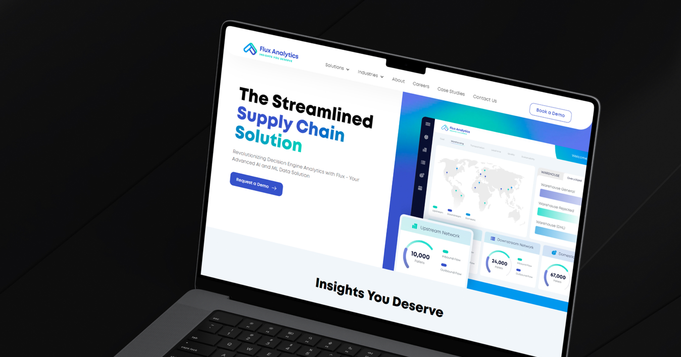 The Flux Analytics website on a laptop