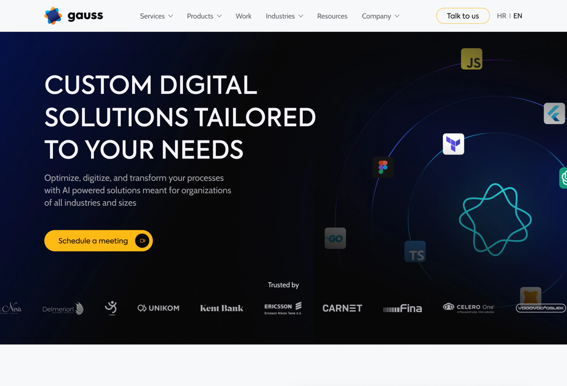 The Gauss website after the redesign