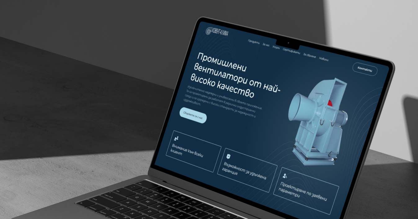The Kovent Klima website on a laptop