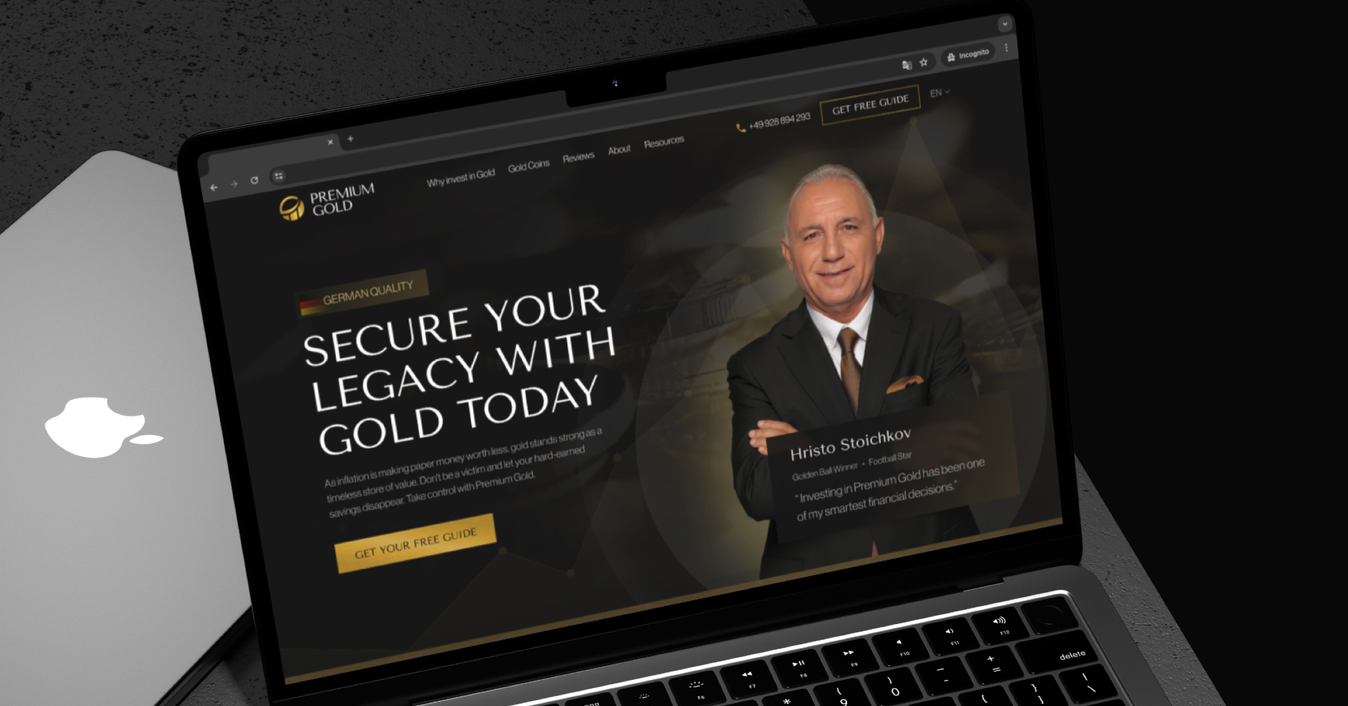 The PremiumGold website on a laptop