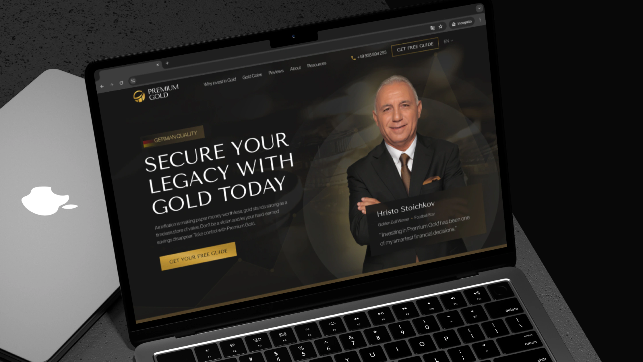 The PremiumGold website on a laptop
