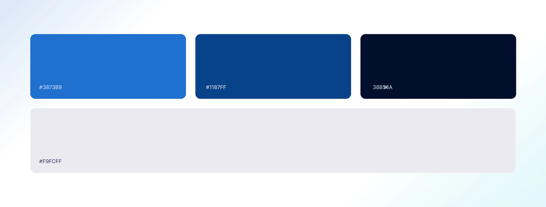 Quantum Freight colour palette of four rounded swatches with hex values in bright blue, deep blue, near-black and off-white