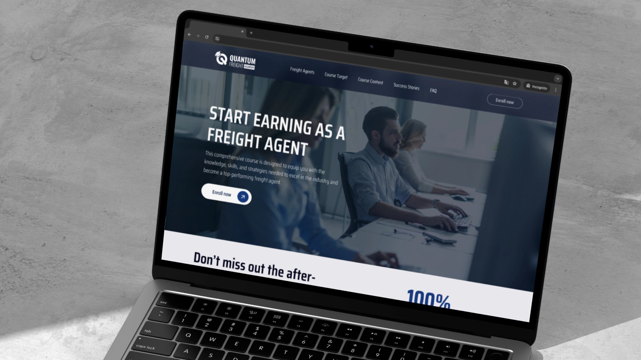 The Quantum Freight website on a laptop