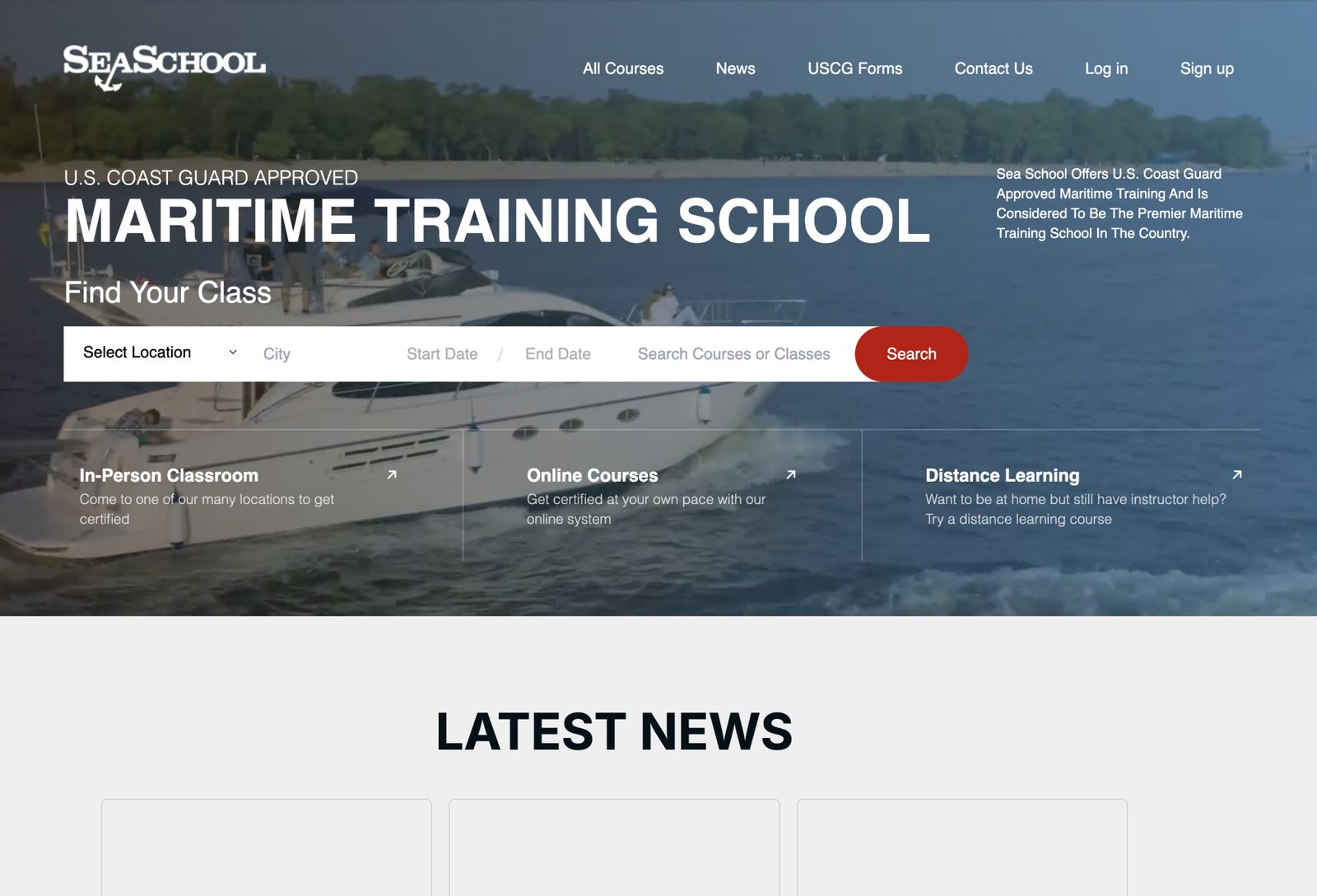 The previous Sea School website before the redesign