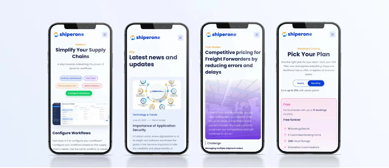 Shiperone website overview on mobile version