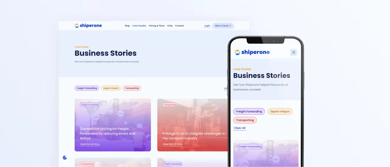 Shiperone website overview on desktop and mobile version