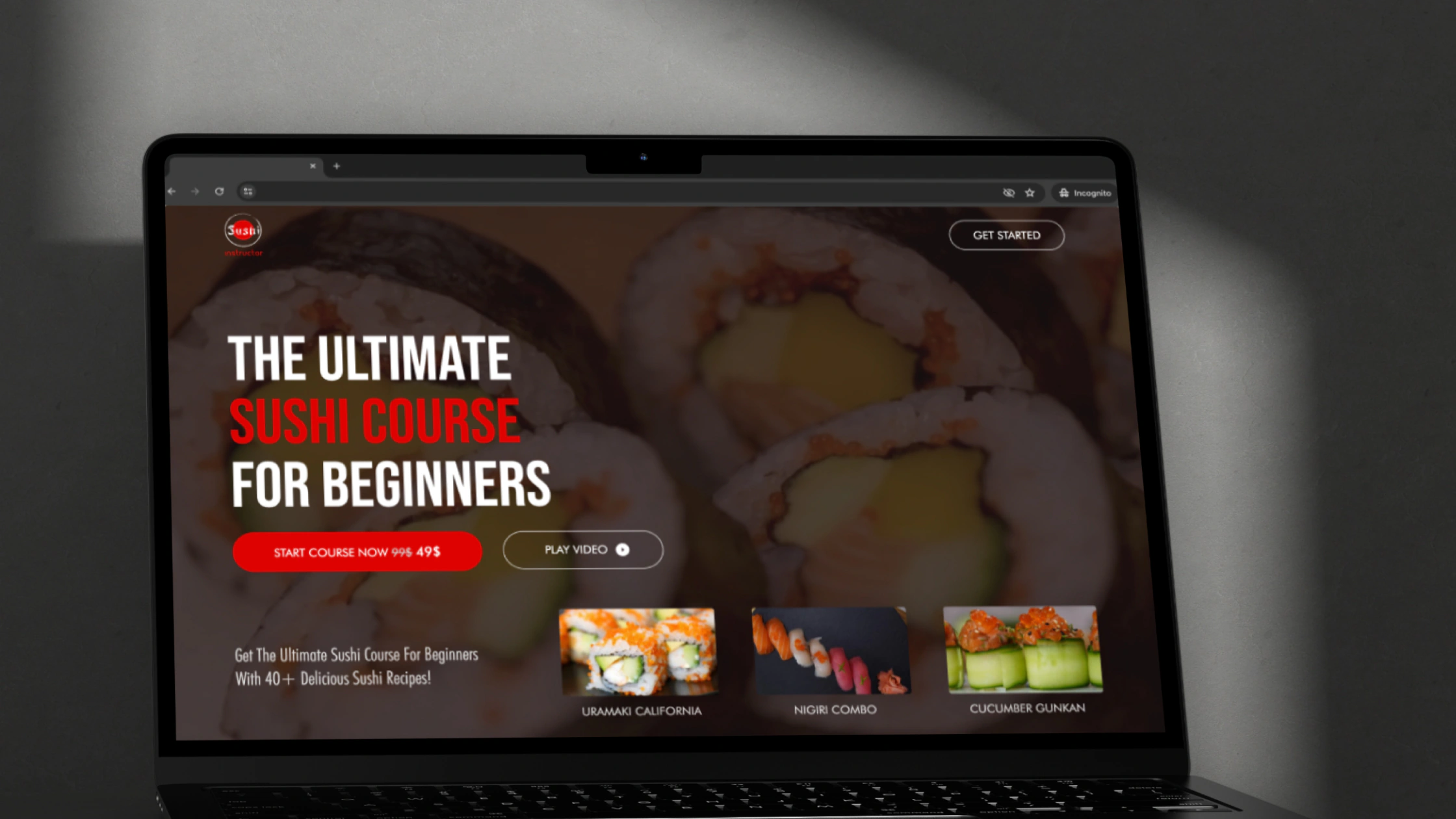 The Sushi Instructor website on a laptop