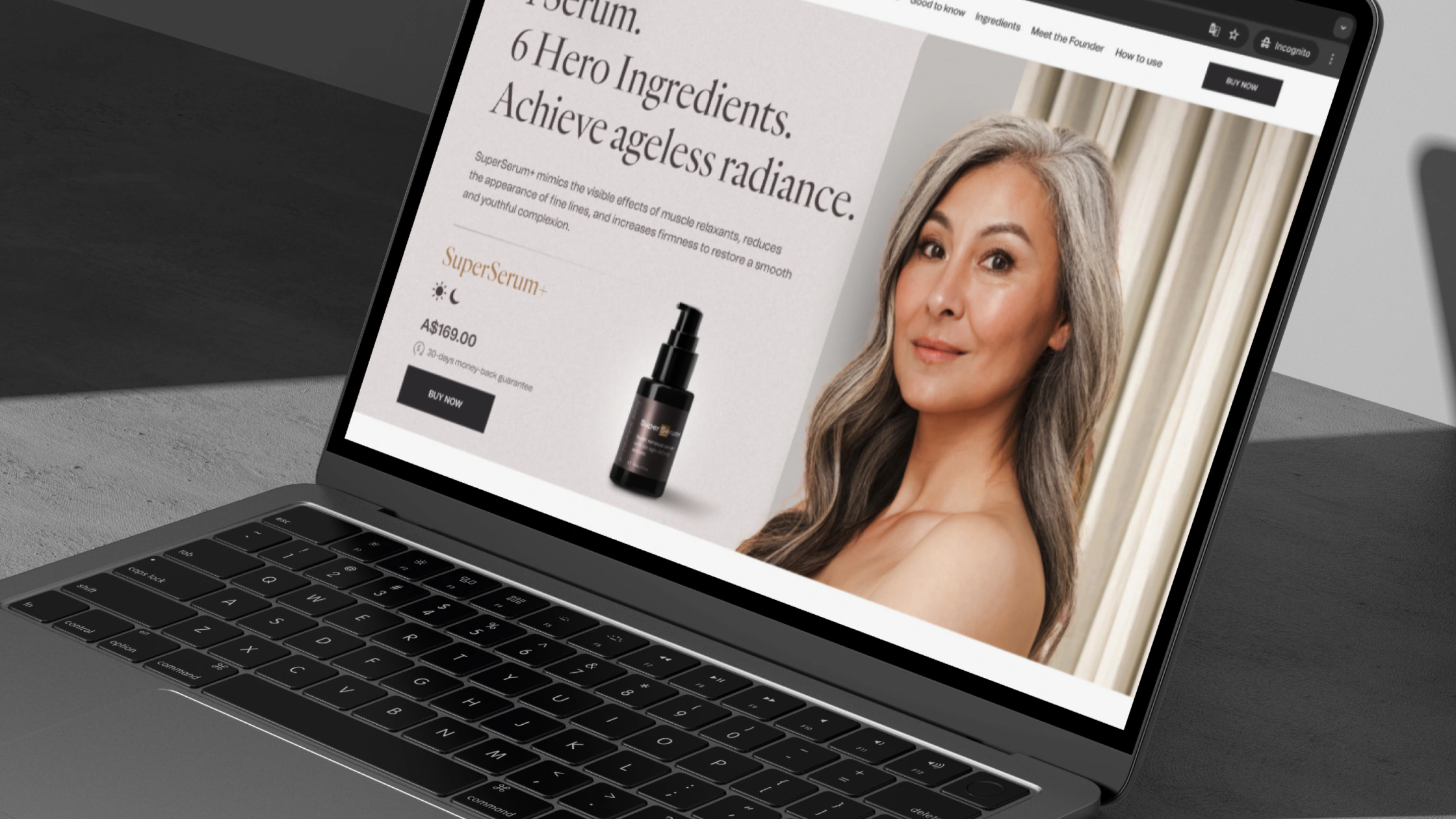 The Synergie Skin website on a laptop