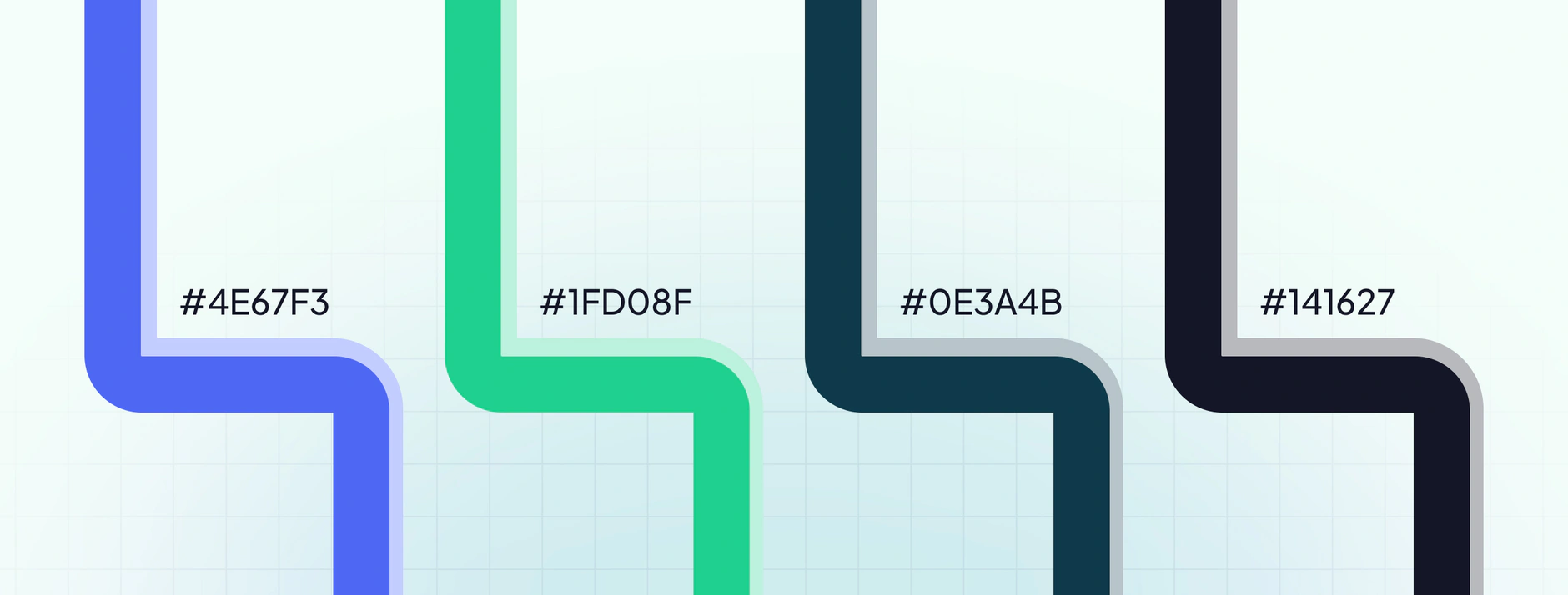 The Journey Platform brand colour palette shown as rounded path shapes with hex values in blue, green and near-black