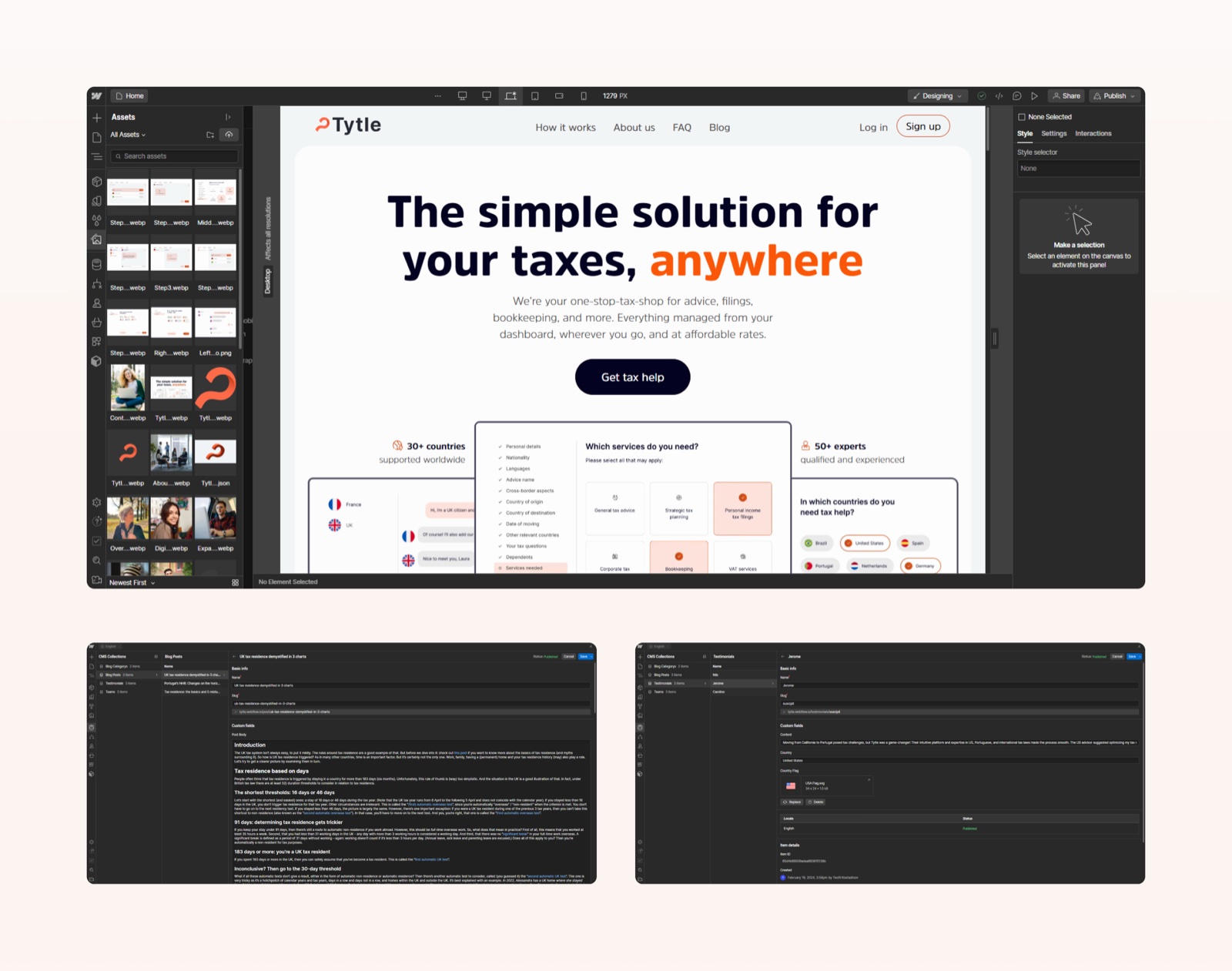 The Tytle site in the Webflow Designer