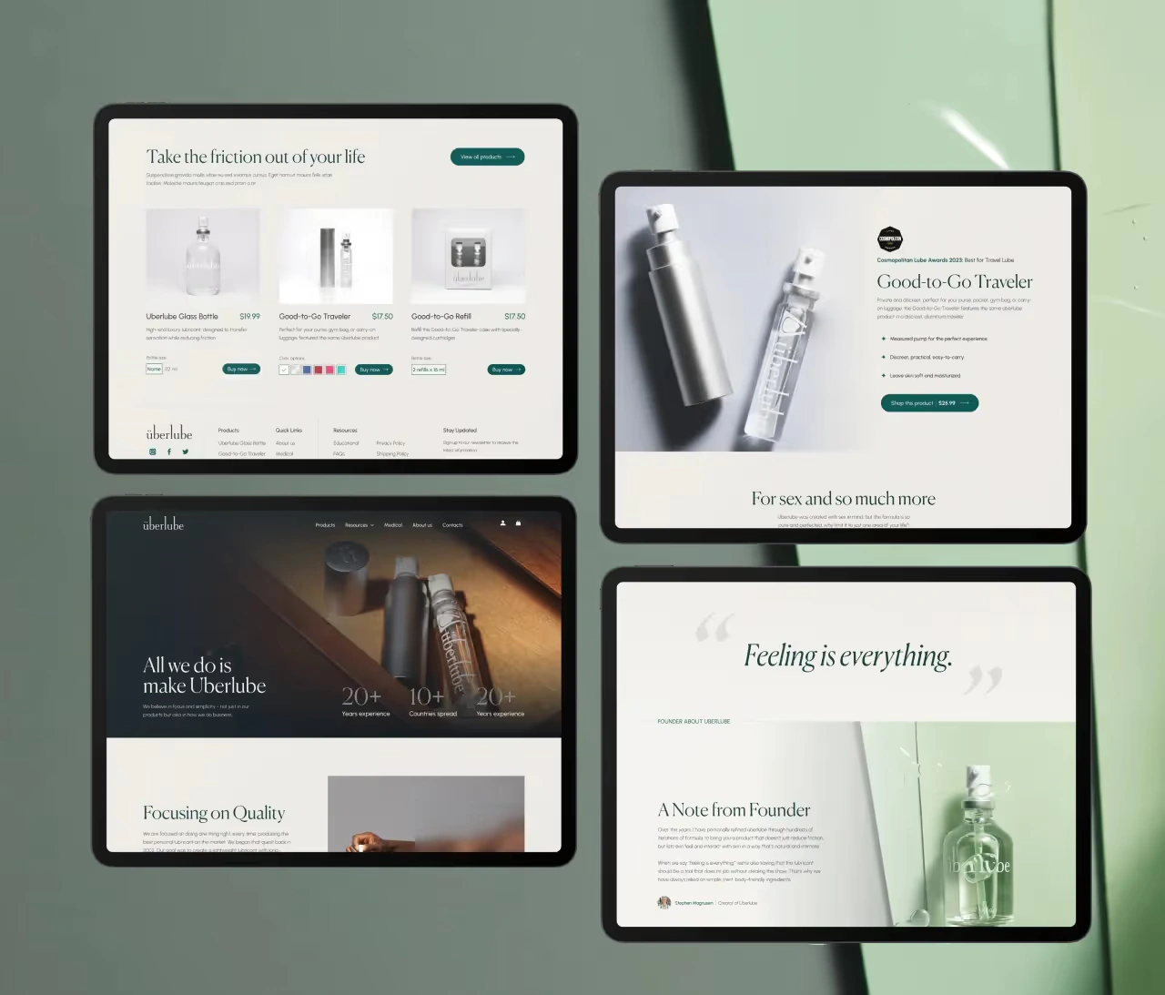 Überlube website product pages in tablet view