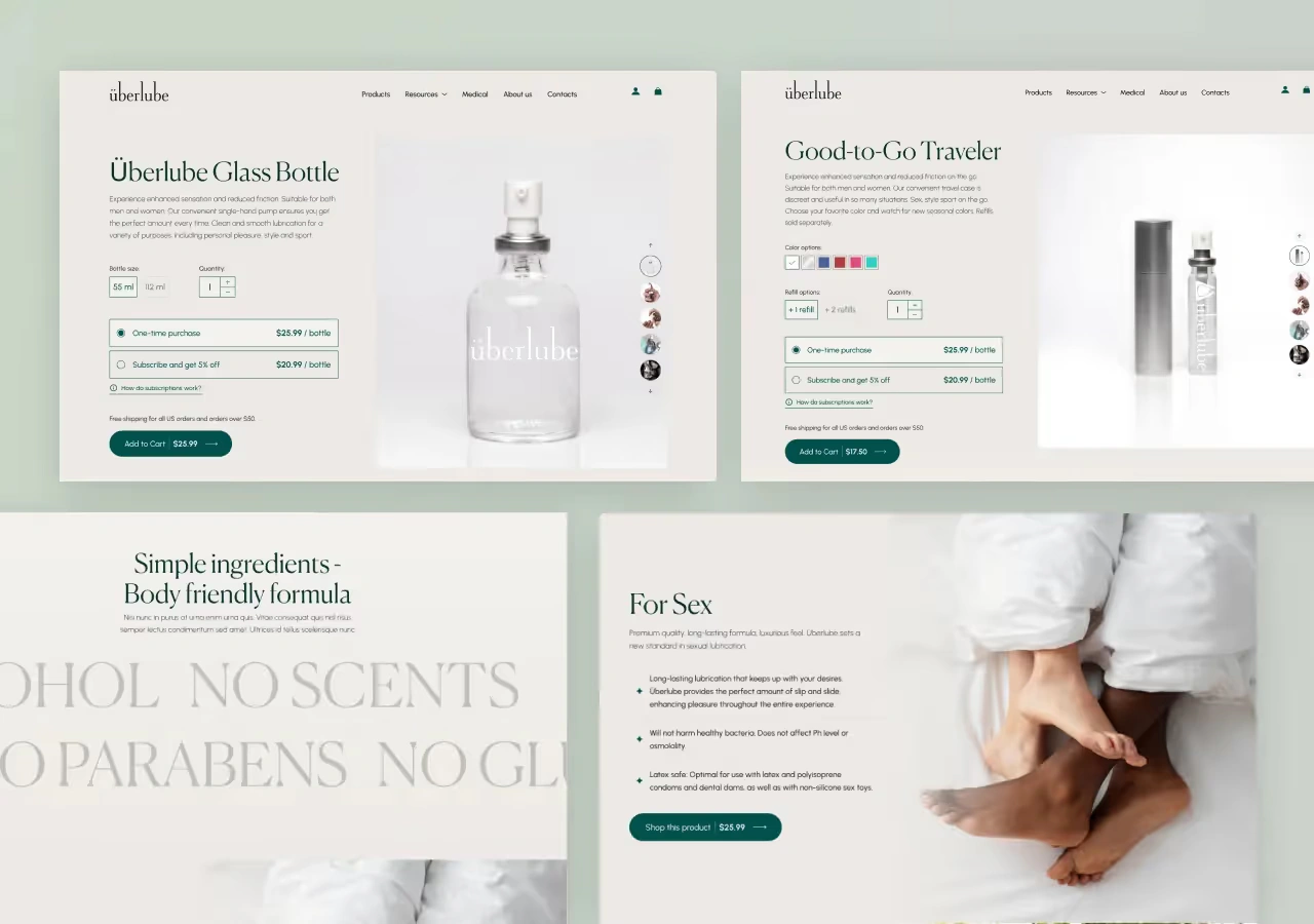 Überlube website product pages