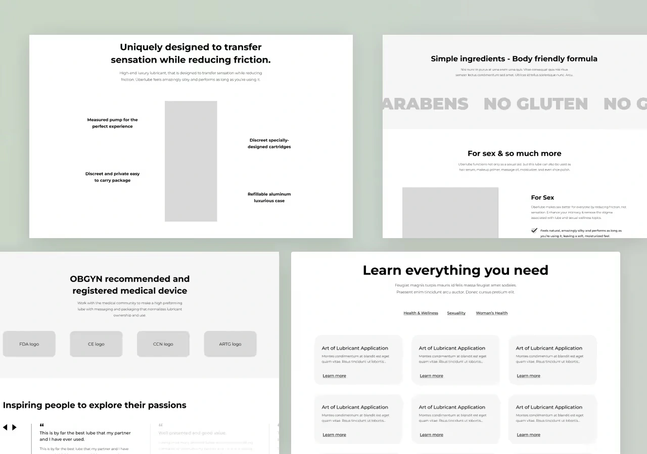 Überlube website wireframes