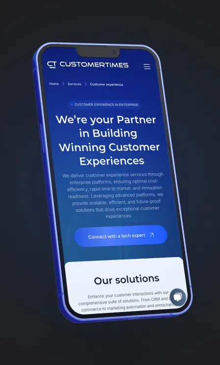 A Customertimes service page we built, on a phone