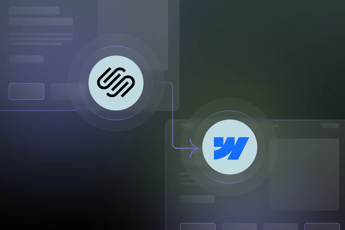 Squarespace to Webflow migration: Squarespace logo transitioning to the Webflow logo