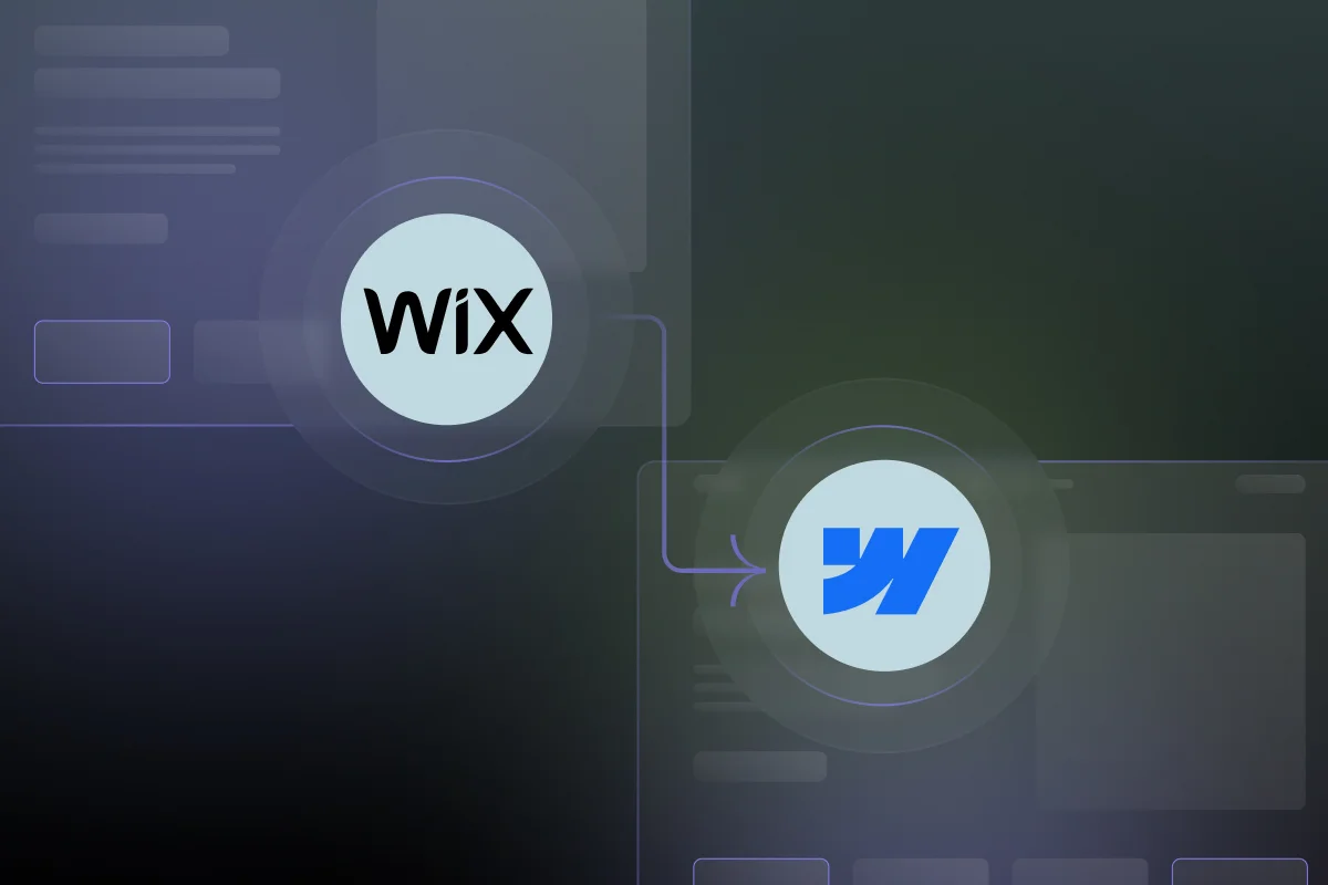 Wix to Webflow migration: Wix logo transitioning to the Webflow logo