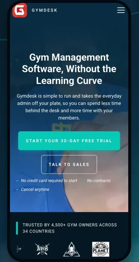 The Gymdesk website on a phone